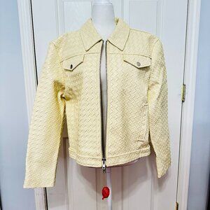 TOCCIN JUNO BUTTER YELLOW WOVEN VEGAN LEATHER MOTO BIKER JACKET SIZE 14 $695